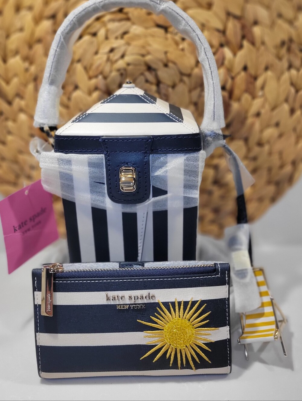 Kate Spade NY Sunkissed Striped 3D Tent Xbody + Embellished Wallet NWT